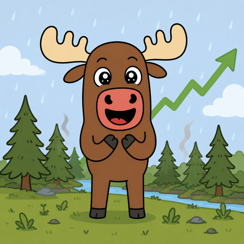 Happy Smoose with a green chart and rain